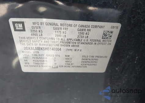 2017 GMC Terrain Sle-1 from USA, damaged, VIN 2GKALMEK5H6148004